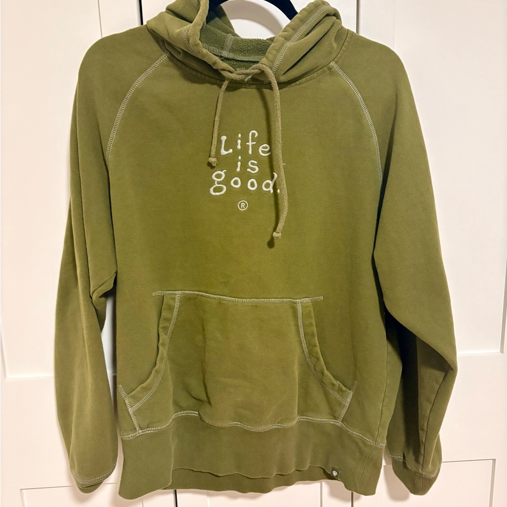 Life Is Good Olive Green Fleece Hoodie Unisex Medium